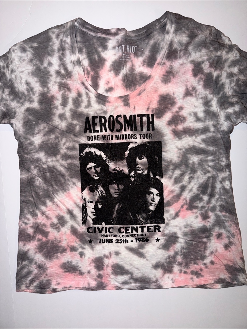 PINK Victoria's Secret Gray and Pink Tie-Dye Aerosmith Graphic Tee - OVERSIZED
